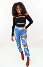 Load image into Gallery viewer, Cut Out Crop Top - Black Crop Top - Knit Crop Top
