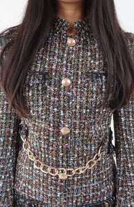 Mini Tweed Dress - Tweed Dress -  Chained Mini Dress