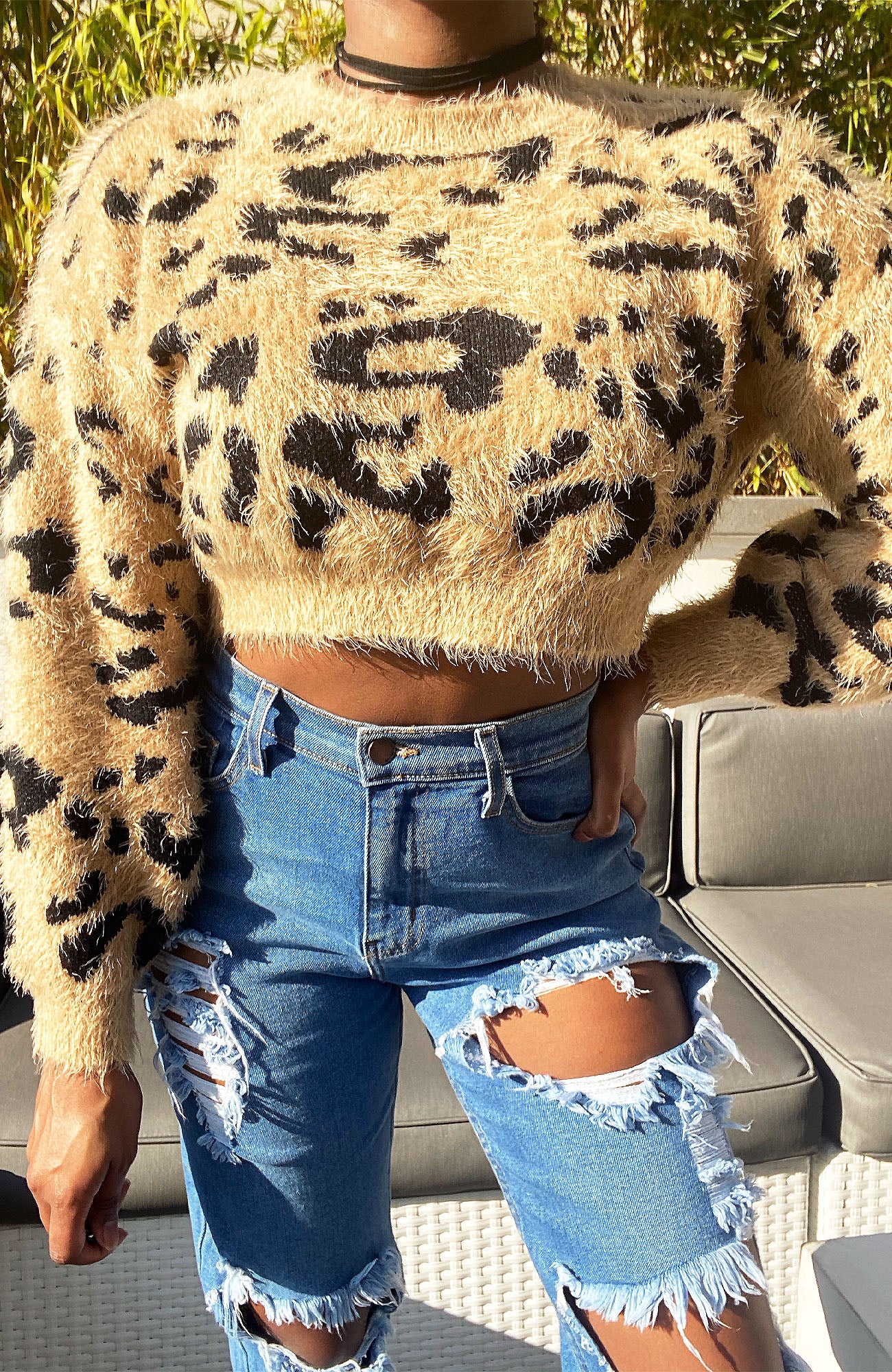 Cropped 2025 leopard sweater